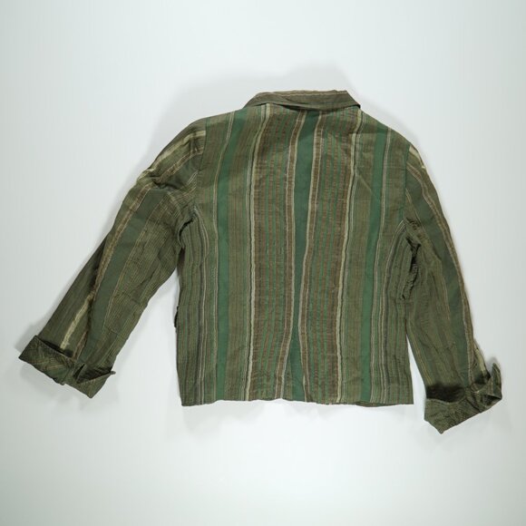 AKRIS Punto Womens Blazer Jacket Green Linen Viscose Striped - Picture 2 of 6